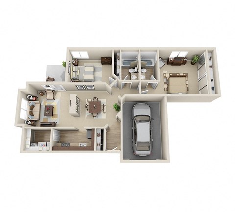 Floor plan for 2 beds, 2 baths, 1043 sqft